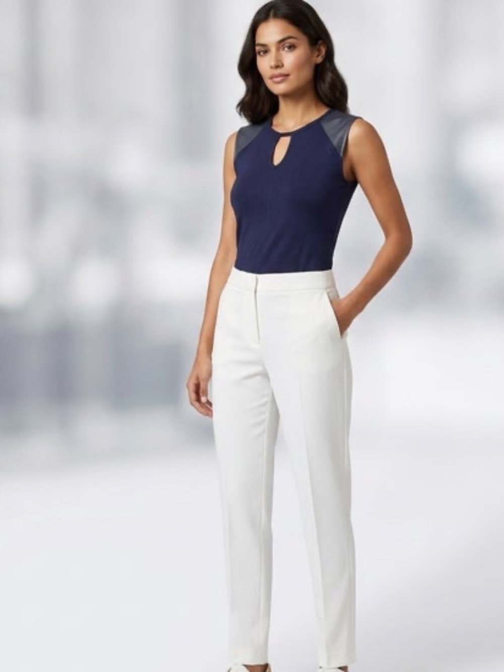 Armani Exchange Navy Blue Keyhole Sleeveless Top